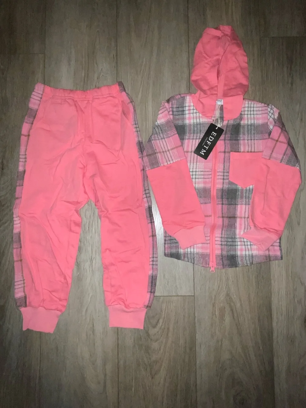 Amazon Kids Two-Piece Pink Plaid Hoodie & Joggers Set